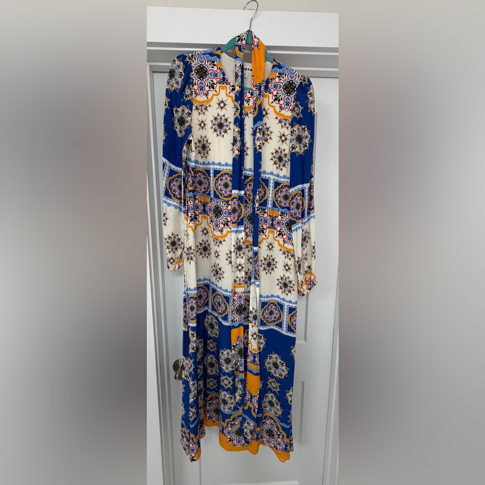 Boden Blue and Yellow Occasion Blouson Long Sleeve Maxi Dress - Picture 6 of 7